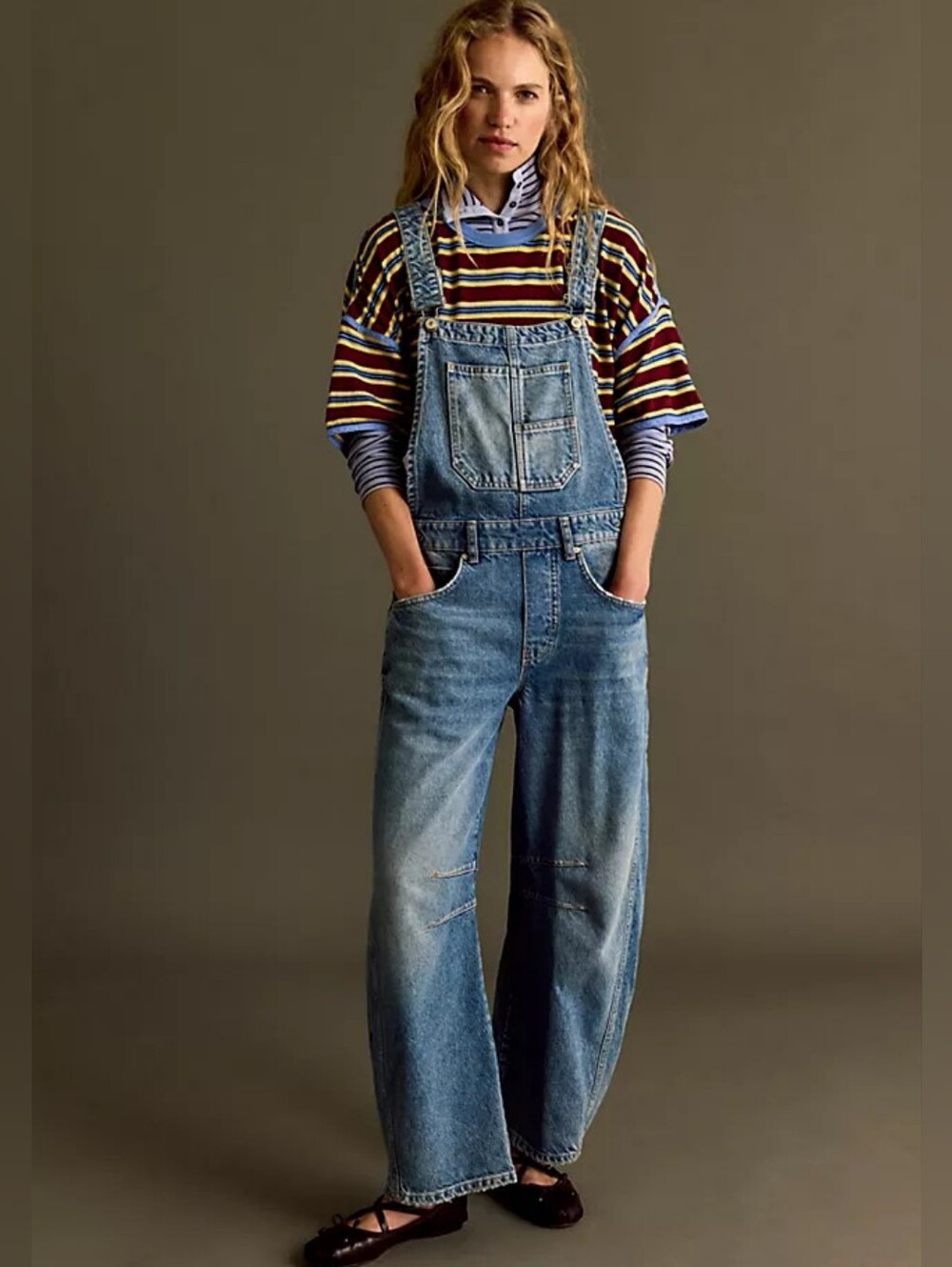 Free People We The Free Good Luck Barrel Overalls Ultra Light Beam L